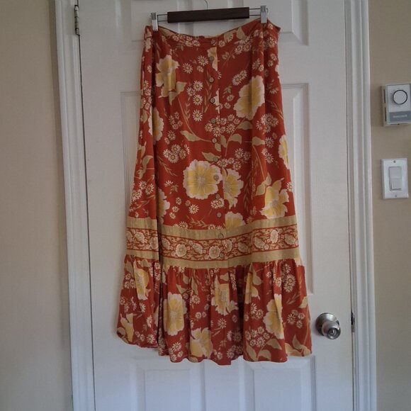 Cynthia Rowley Women's Size Large Burnt Orange Floral Bohemian Midi Skirt - Picture 3 of 12